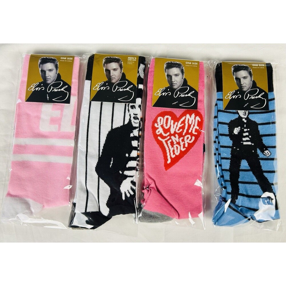 New Elvis Crew Socks Unisex 7-12 Crew Multicolor Novelty Fun Set of 4 Pairs
